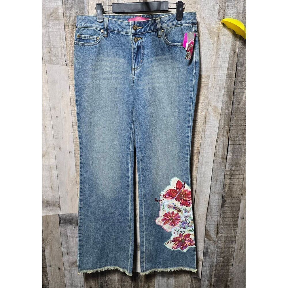 Thalia Sodi Vintage Y2K Deadstock Floral Embroidered Sequin Flare Jeans NWT 7/8